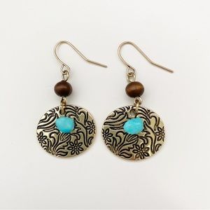 3/$40 Genuine Raw Sleeping Beauty Turquoise & Gold Patina Earrings Handcrafted